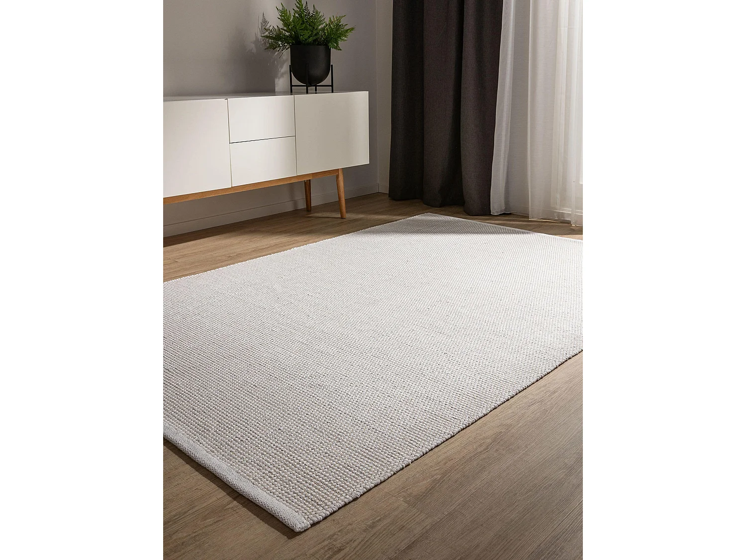 Tapis en coton tissé main Ron Blanc 200x290 cm