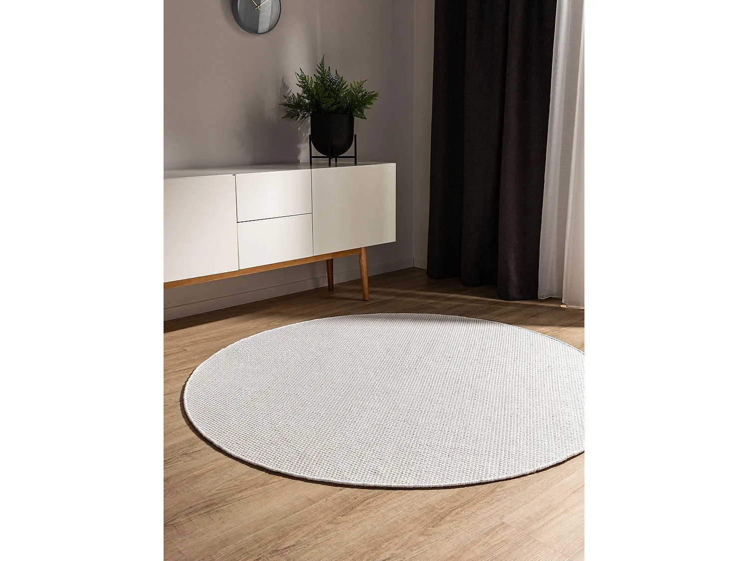 Tapis en coton tissé main Ron Blanc ø 200 cm rond