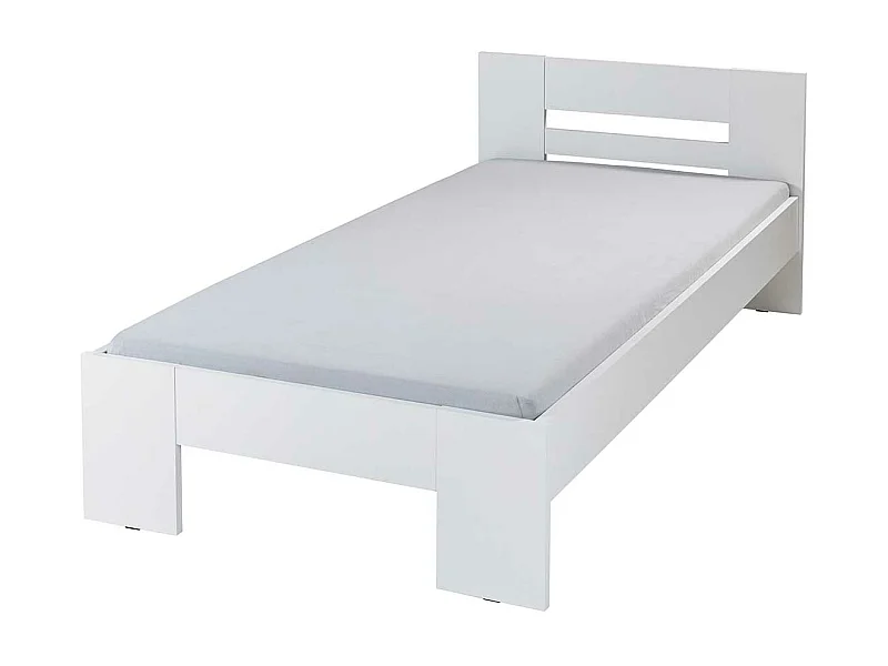 Lit adute en bois coloris blanc - longueur  204 x profondeur 96 x hauteur 71 cm