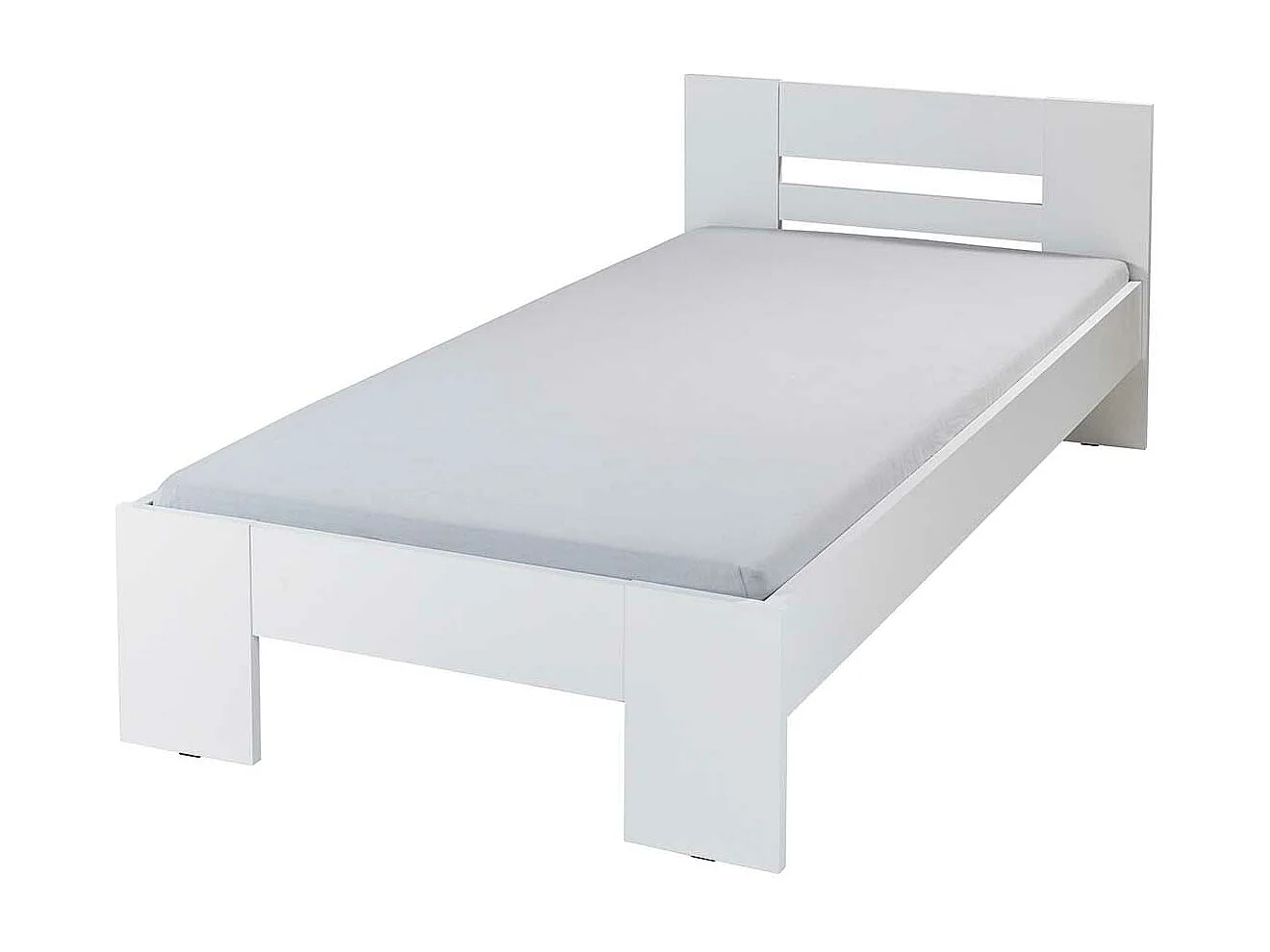 Lit adute en bois coloris blanc - longueur  204 x profondeur 96 x hauteur 71 cm