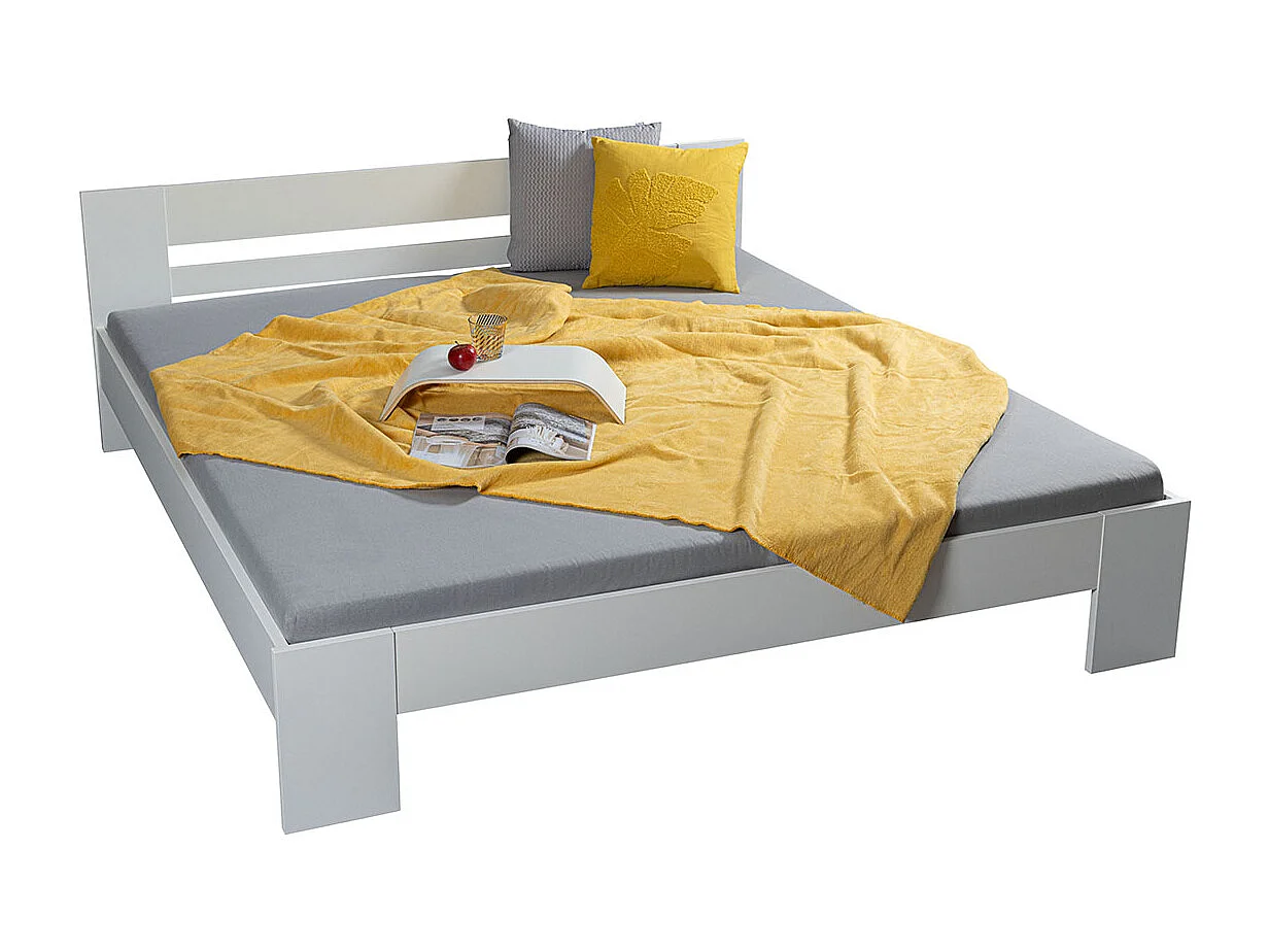 Lit adute en bois coloris blanc - longueur  204 x profondeur 186 x hauteur 71 cm