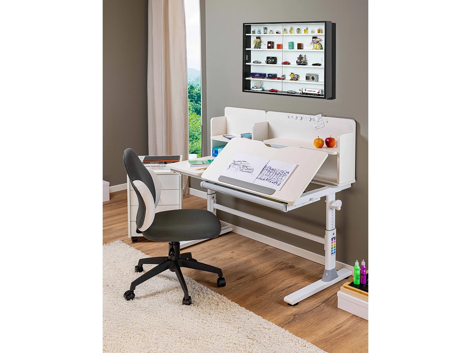 Meuble du bureau, bureau pour enfant réglable en hauteur en bois coloris Blanc - longueur 120 x profondeur 60 x hauteur 96/116 cm