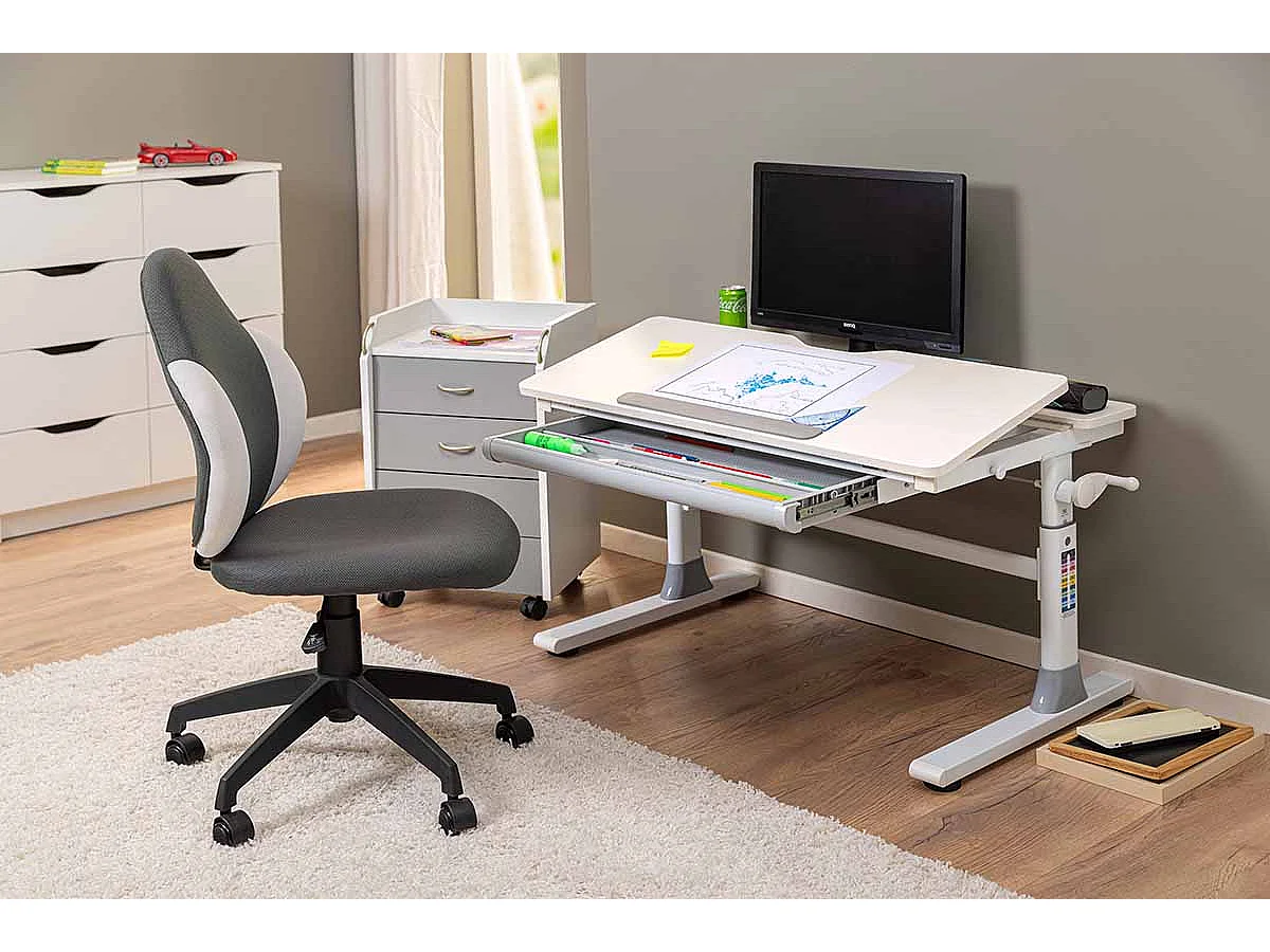 Meuble du bureau, bureau pour enfant réglable en hauteur en bois coloris Blanc -  longueur 100 x profondeur 60 x hauteur 56-76 cm