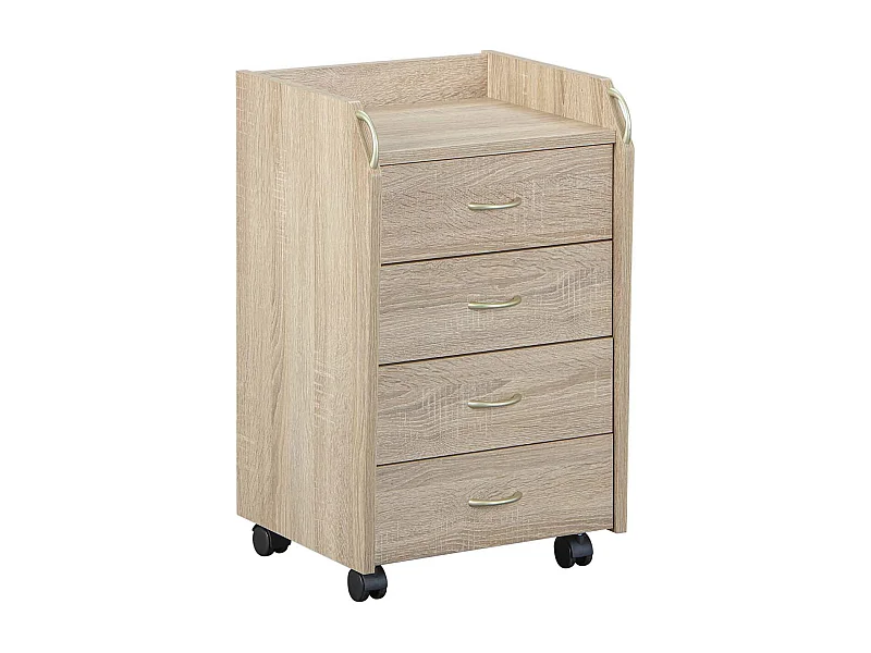 Caisson de bureau en bois coloris imitation Chêne sonoma avec 4 tiroirs  - longueur 40 x profondeur 36 x hauteur 65 cm