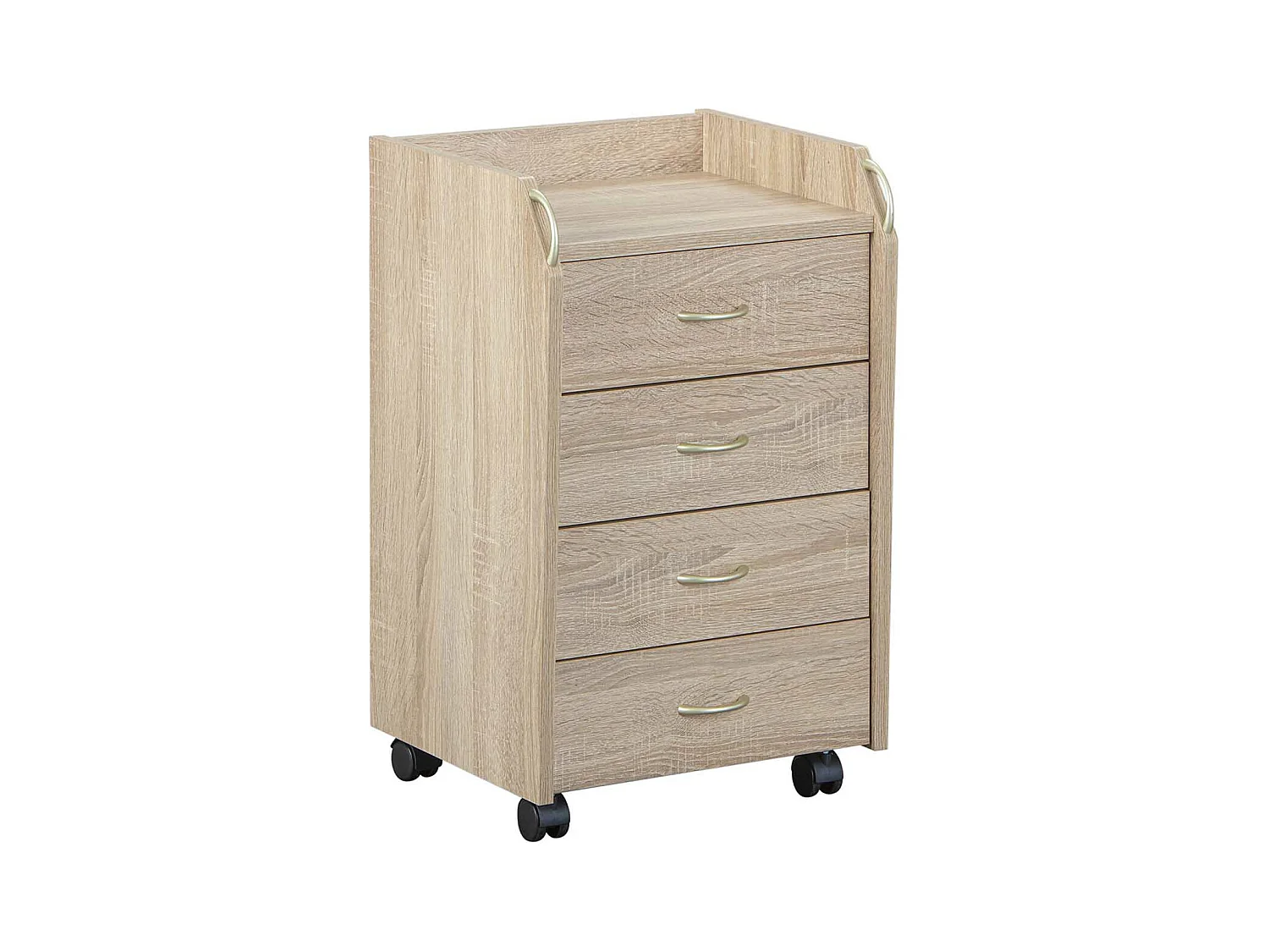 Caisson de bureau en bois coloris imitation Chêne sonoma avec 4 tiroirs  - longueur 40 x profondeur 36 x hauteur 65 cm