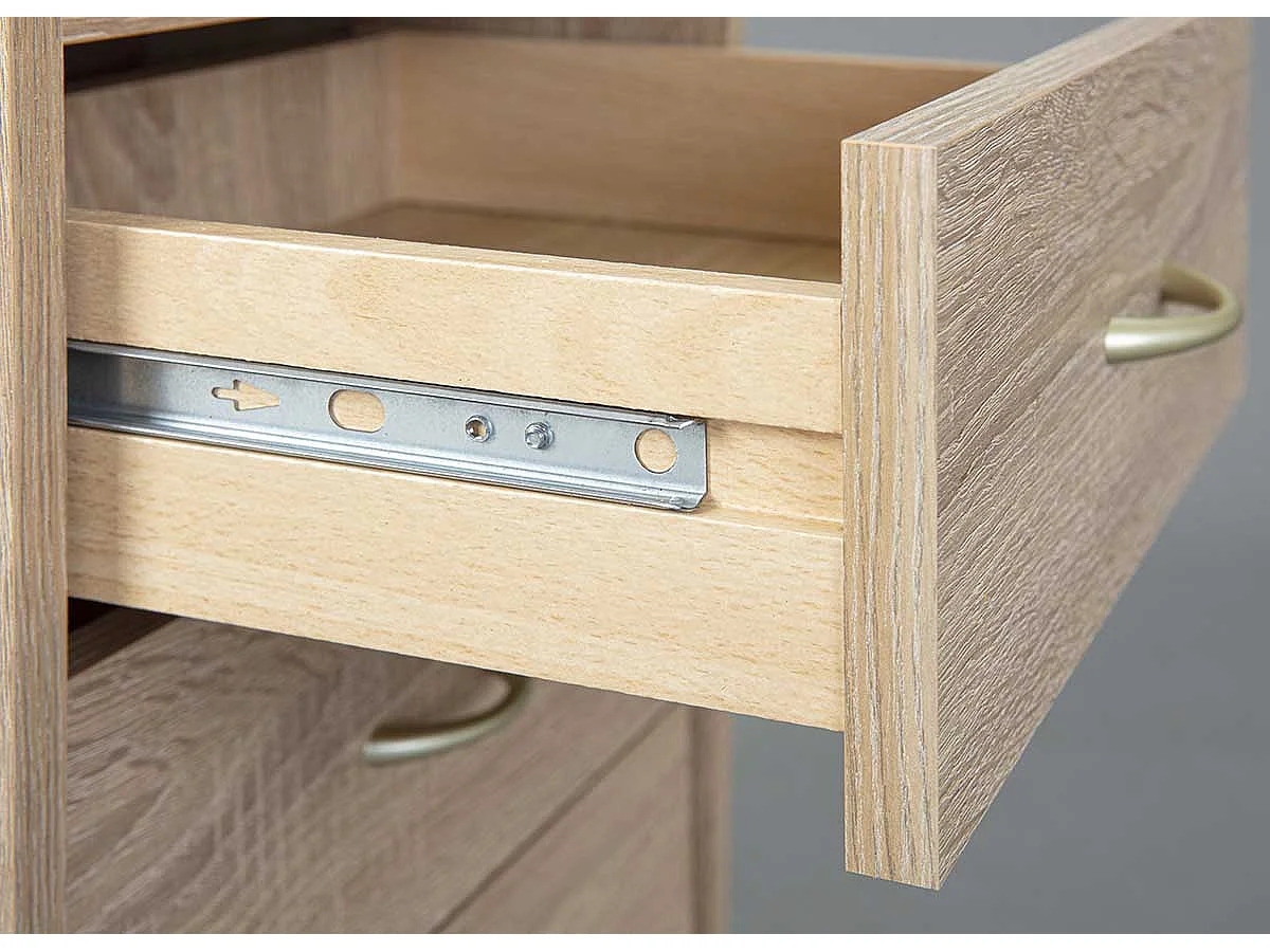 Caisson de bureau en bois coloris imitation Chêne sonoma avec 4 tiroirs  - longueur 40 x profondeur 36 x hauteur 65 cm