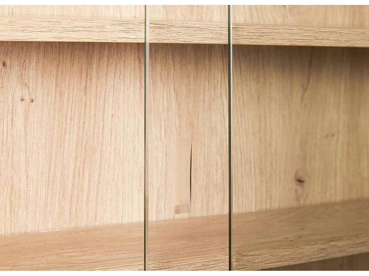 Vitrine murale, étagère murale avec 5 tablettes en bois coloris imitation chêne artisan - longueur 80 x profondeur 9,5 x hauteur 60 cm