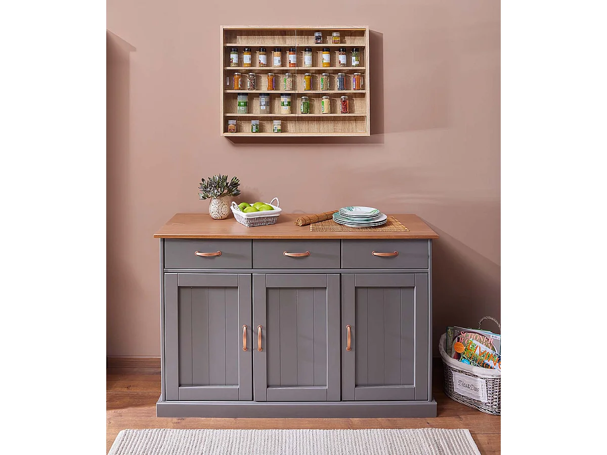 Vitrine murale, étagère murale avec 5 tablettes en bois coloris imitation chêne artisan - longueur 80 x profondeur 9,5 x hauteur 60 cm