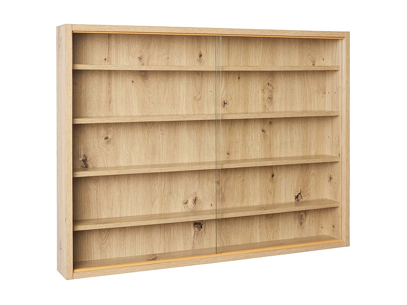 Vitrine murale, étagère murale avec 5 tablettes en bois coloris imitation chêne artisan - longueur 80 x profondeur 9,5 x hauteur 60 cm