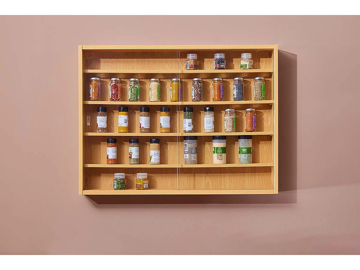 Vitrine murale, étagère murale en bois coloris imitation hêtre  - longueur 80 x profondeur 9,5 x hauteur 60 cm