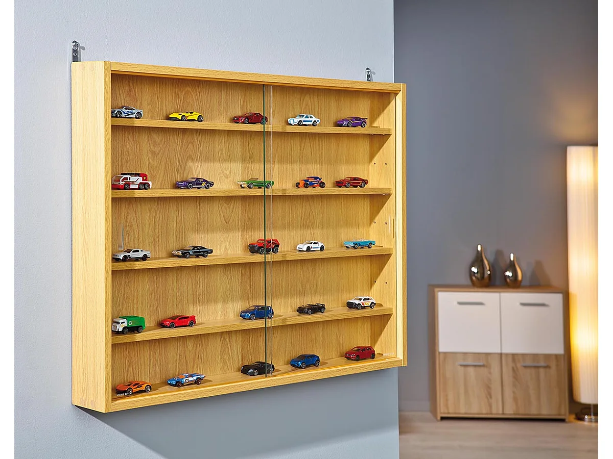 Vitrine murale, étagère murale en bois coloris imitation hêtre  - longueur 80 x profondeur 9,5 x hauteur 60 cm