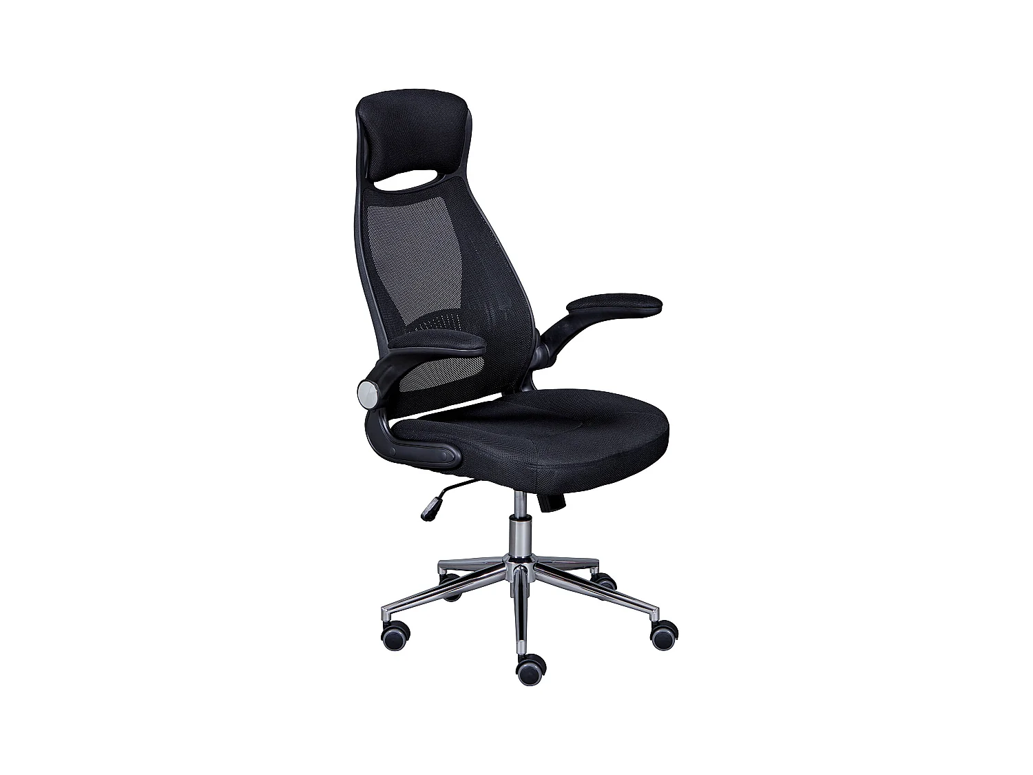 Chaise de Bureau en Polyester coloris noir, pieds en métal coloris chromé - longueur 65 x profondeur 68 x hauteur 114-122 cm
