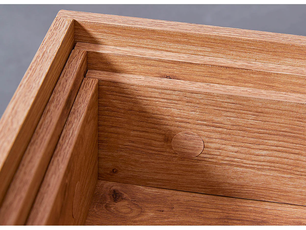 Table basse, table de salon avec plateaux coulissants coloris imitation Chêne Artisan, pieds en métal noir  - longueur 110 x profondeur 50 x hauteur 40 cm