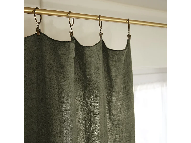Rideau ajustable 140 x 270 cm en lin lavé vert - LUISA