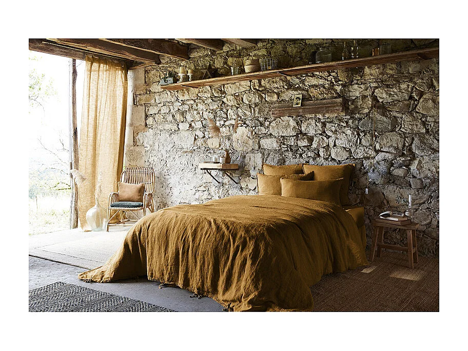 Rideau ajustable 140 x 270 cm en lin lavé caramel - LUISA