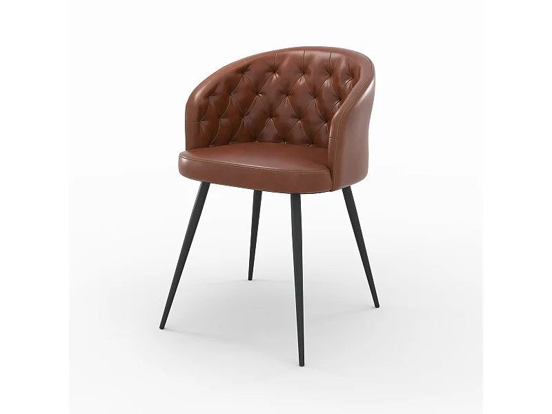 Silla de cuero marrón con patas de metal negro - Anatole