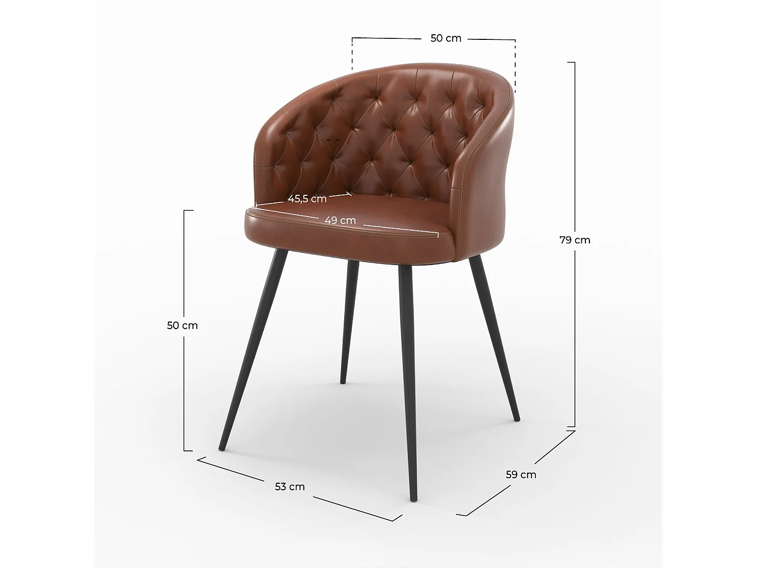 Silla de cuero marrón con patas de metal negro - Anatole