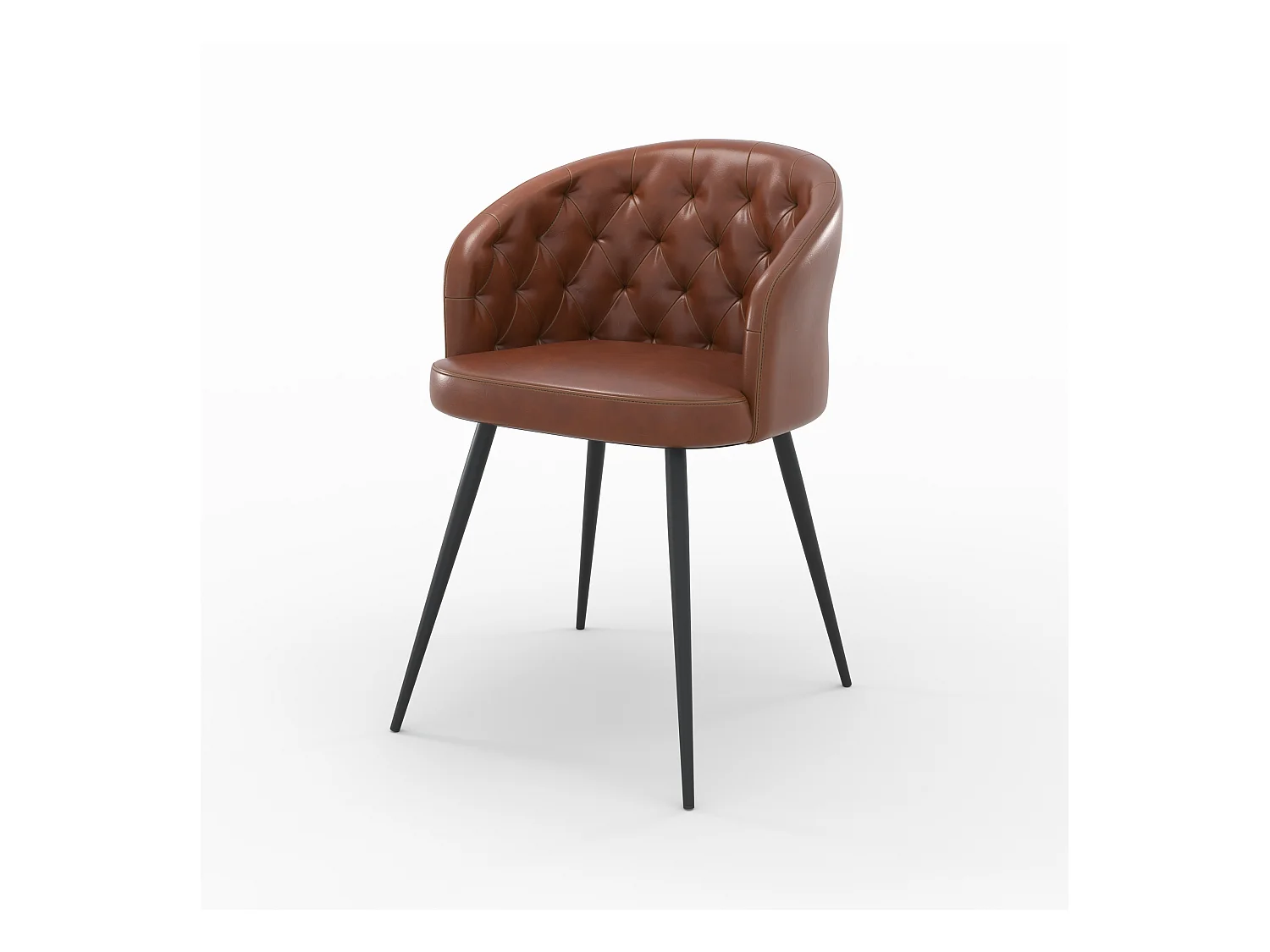 Chaise en cuir de buffle marron et pieds en métal noir - Anatole