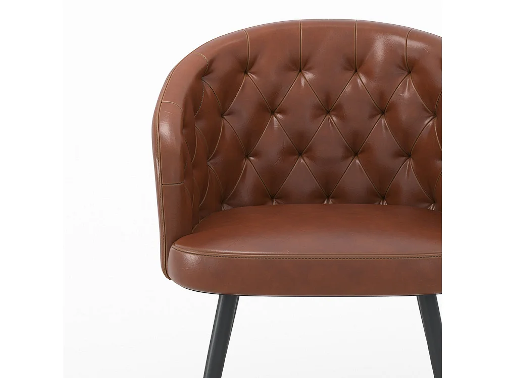 Silla de cuero marrón con patas de metal negro - Anatole