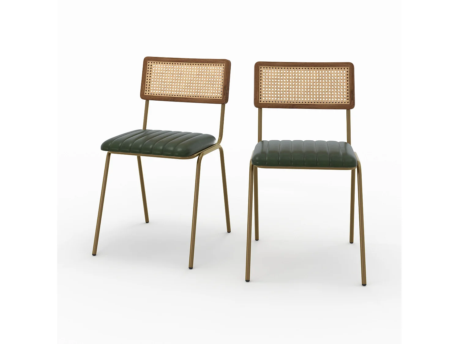 Lot de 2 chaises en cannage et cuir vert - Arsène