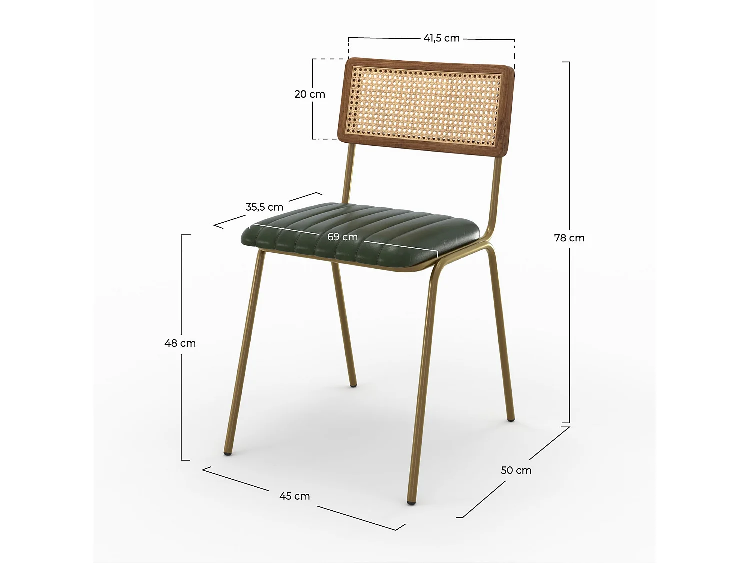 Lot de 2 chaises en cannage et cuir vert - Arsène
