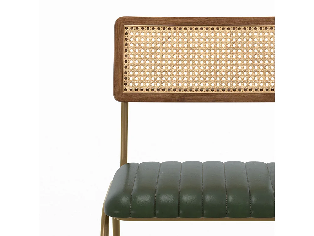 Lot de 2 chaises en cannage et cuir vert - Arsène