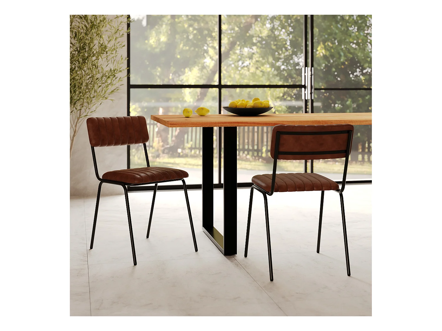 Lot de 2 chaises en cuir de buffle marron - Arsène