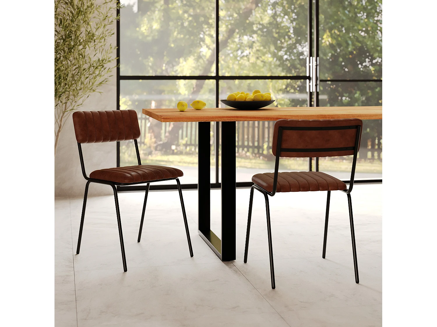 Lot de 2 chaises en cuir de buffle marron - Arsène