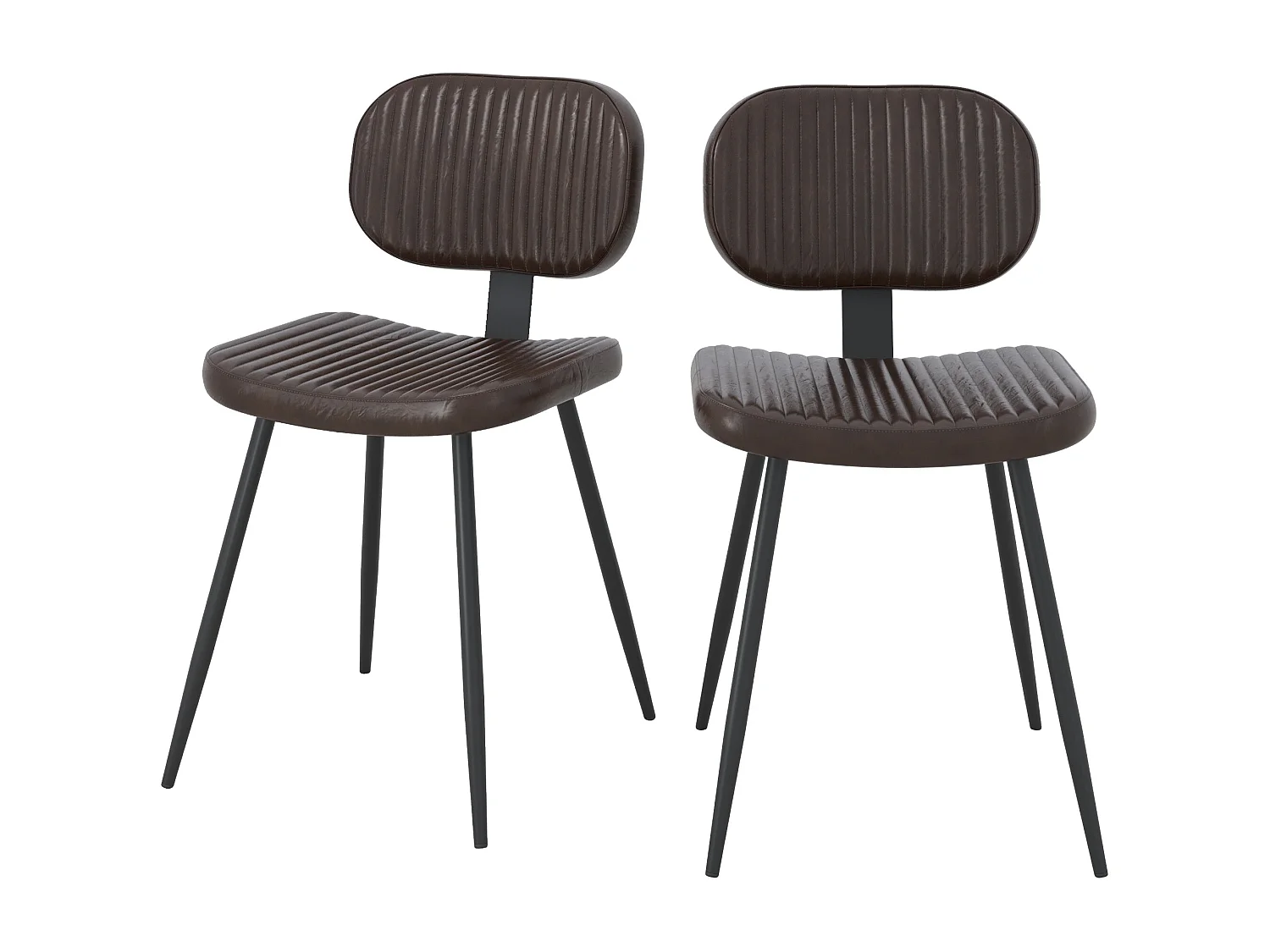 Set di 2 sedie in pelle marrone con gambe in metallo nero - Clovis