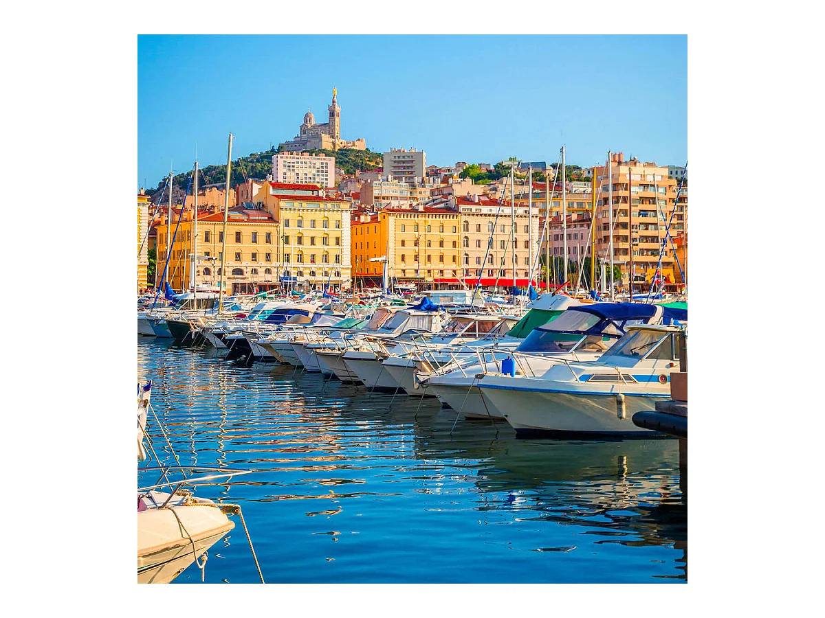 Tableau sur toile bateaux dans le port de Marseille 30x30 cm