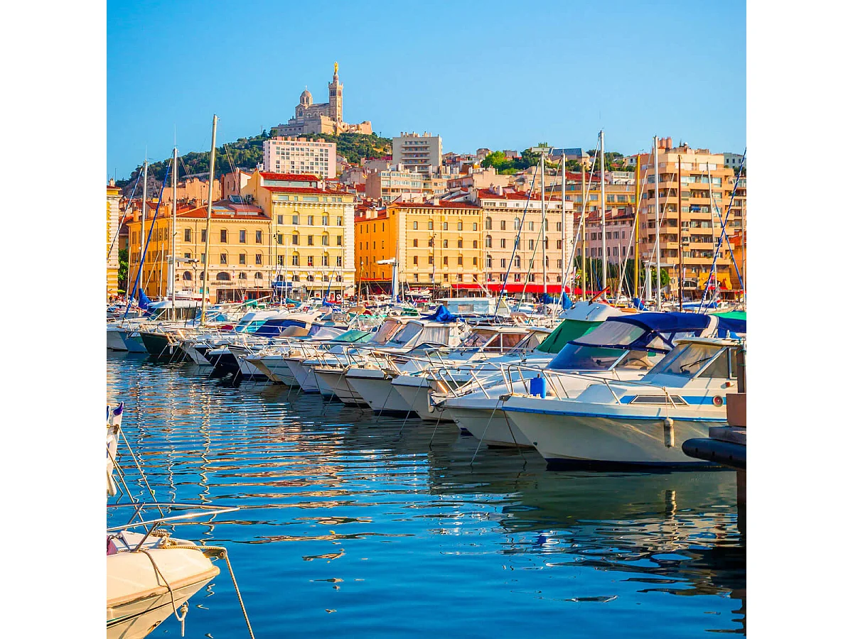 Tableau sur toile bateaux dans le port de Marseille 30x30 cm