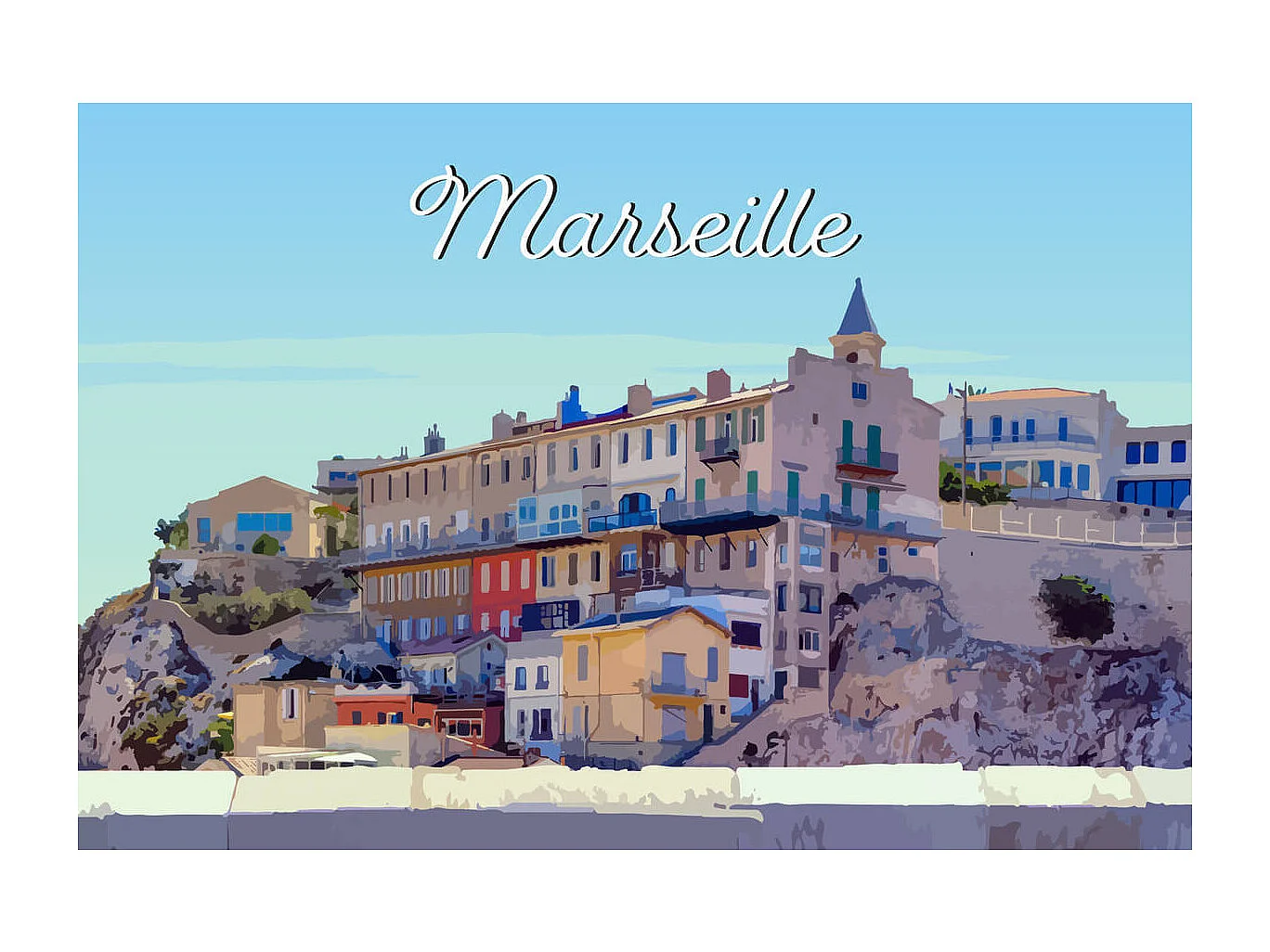 Tableau sur toile illustration ville de Marseille 45x65 cm