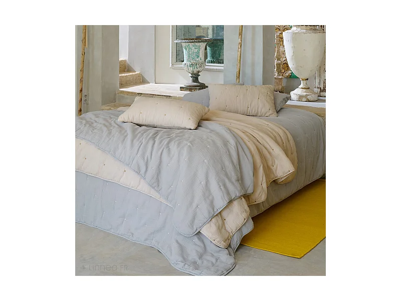 Couvre lit capitonné en mousseline de coton 180x240 cm ANDROS beige ficelle