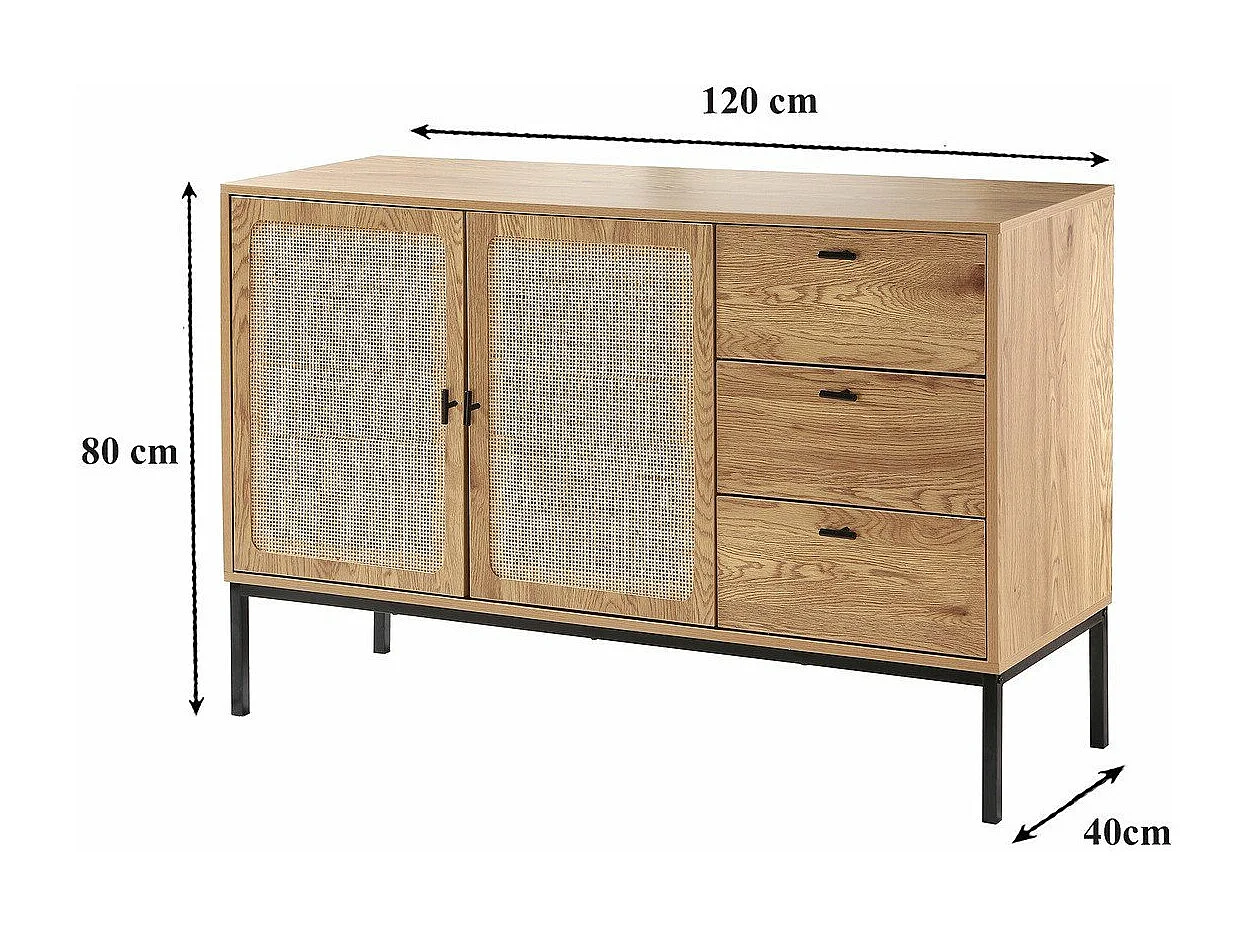 Aparador de 2 puertas y 3 cajones de ratán L120 cm - JAYA