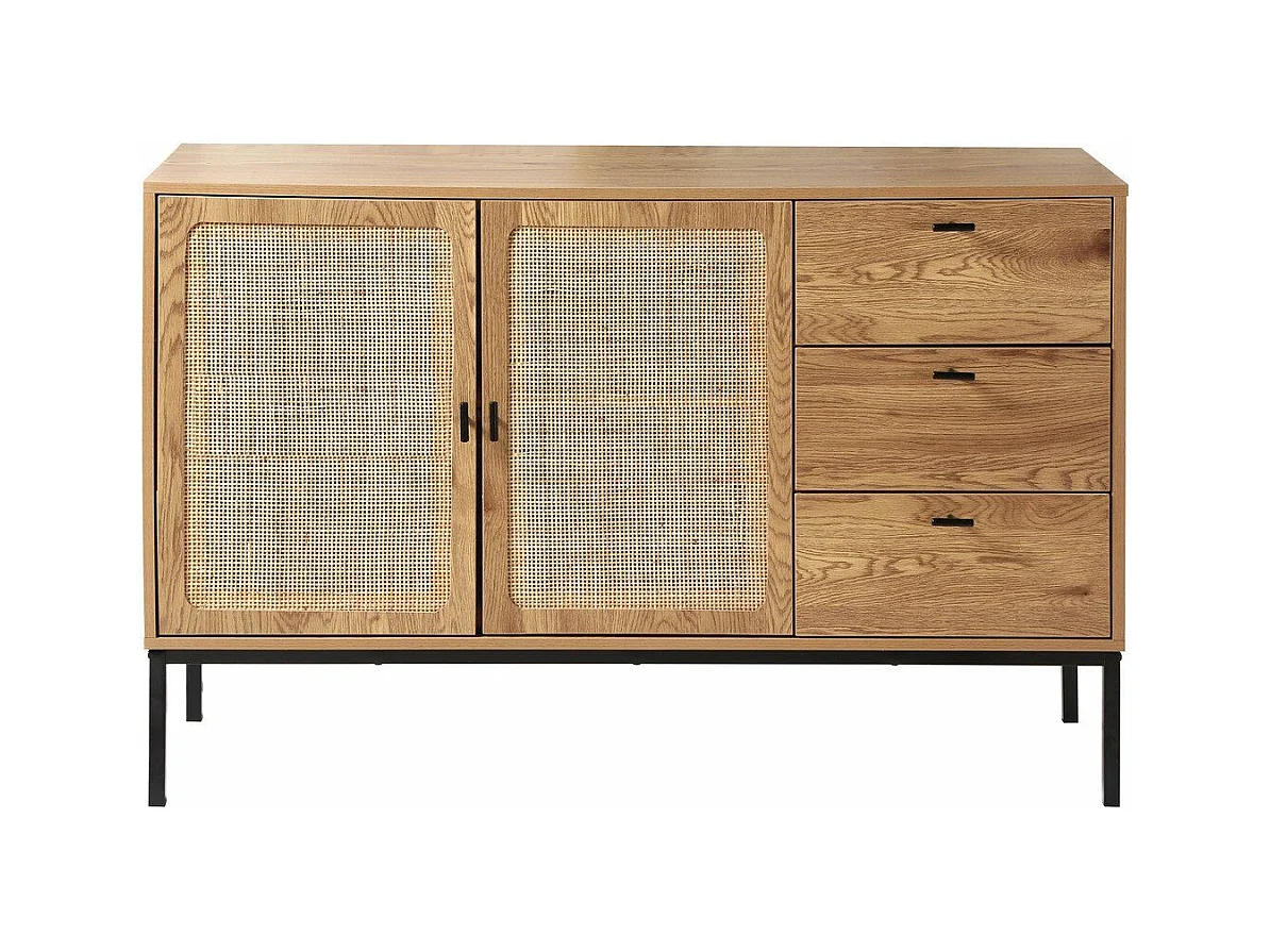 Buffet 2 portes et 3 tiroirs en rotin L120 cm - JAYA