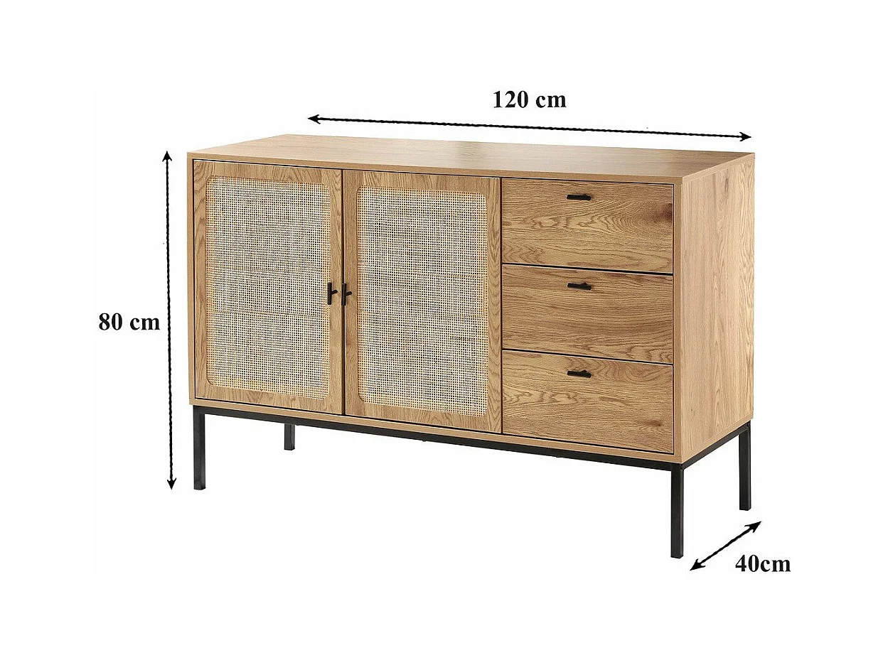 Sideboard mit 2 Türen und 3 Schubladen aus Rattan L120 cm - JAYA