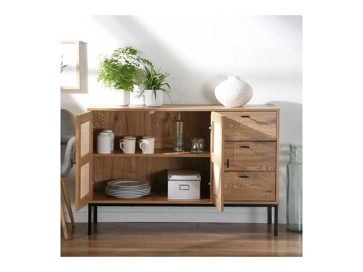 Sideboard mit 2 Türen und 3 Schubladen aus Rattan L120 cm - JAYA