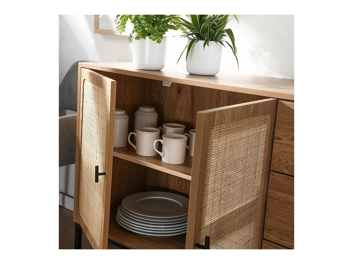 Sideboard mit 2 Türen und 3 Schubladen aus Rattan L120 cm - JAYA