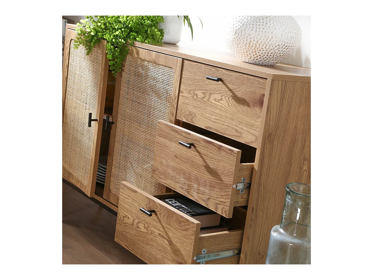 Sideboard mit 2 Türen und 3 Schubladen aus Rattan L120 cm - JAYA
