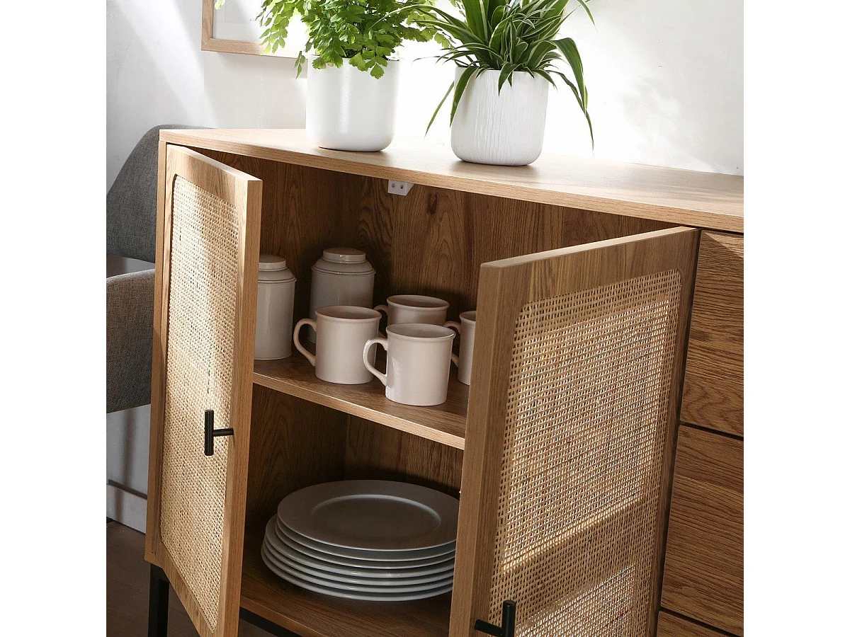 Buffet 2 portes et 3 tiroirs en rotin L120 cm - JAYA