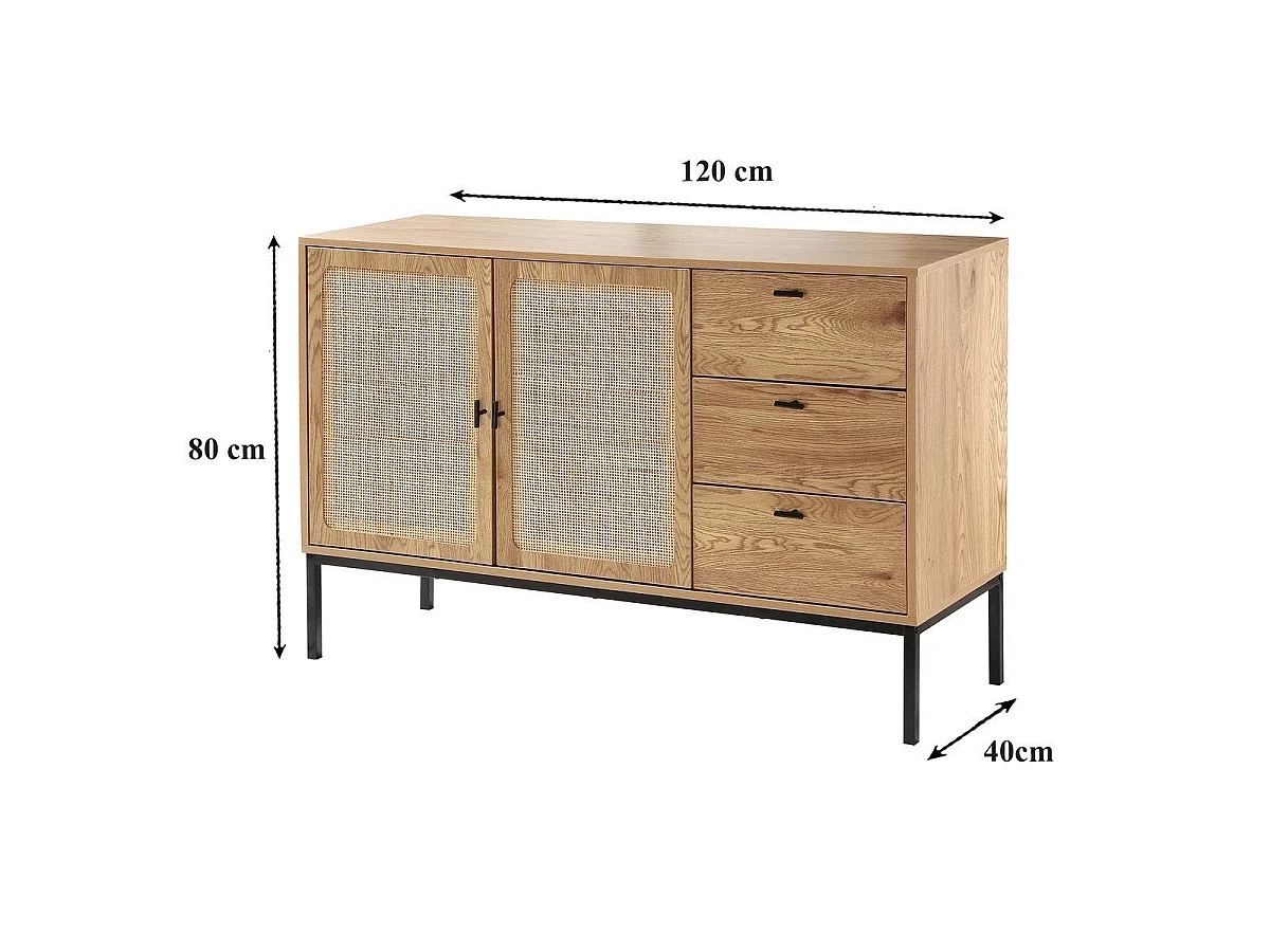 Sideboard mit 2 Türen und 3 Schubladen aus Rattan L120 cm - JAYA