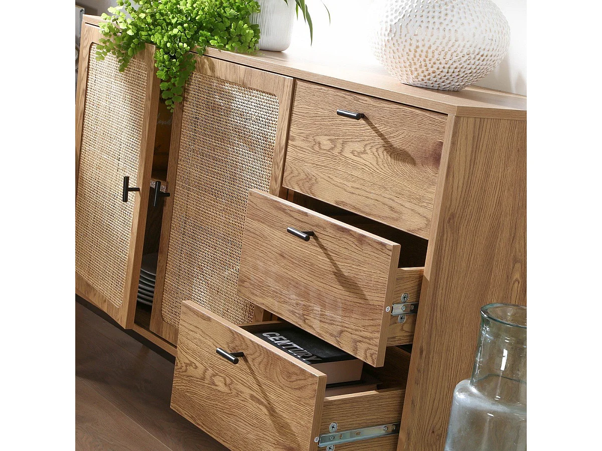 Sideboard mit 2 Türen und 3 Schubladen aus Rattan L120 cm - JAYA