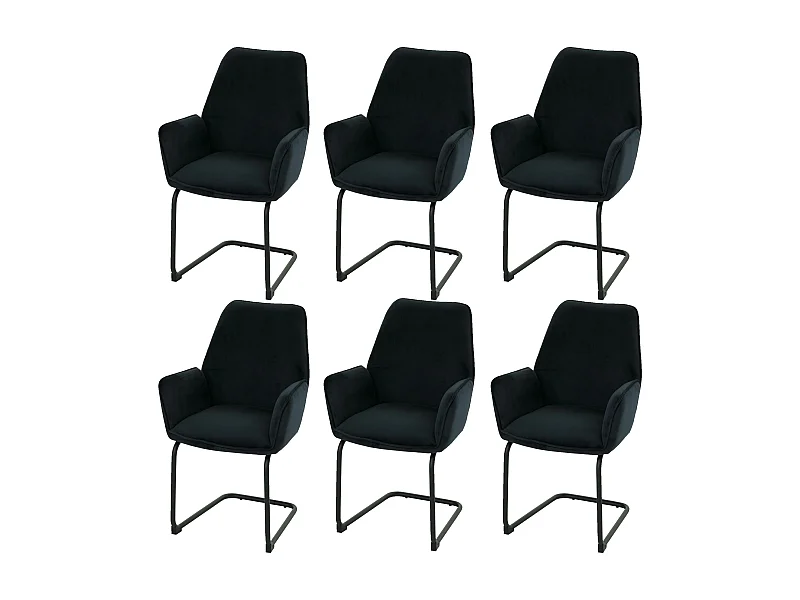 Set di 6 sedie per sala da pranzo MCW-G67, con braccioli, a slitta, tessuto Oeko-Tex MVG ~ blu antracite