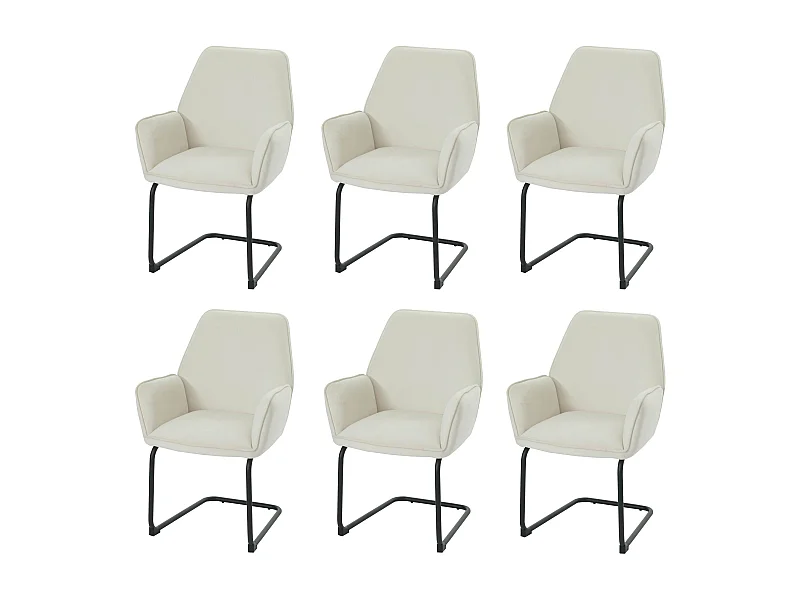 Set di 6 sedie per sala da pranzo MCW-G67, con braccioli, a slitta, tessuto Oeko-Tex MVG ~ avorio beige