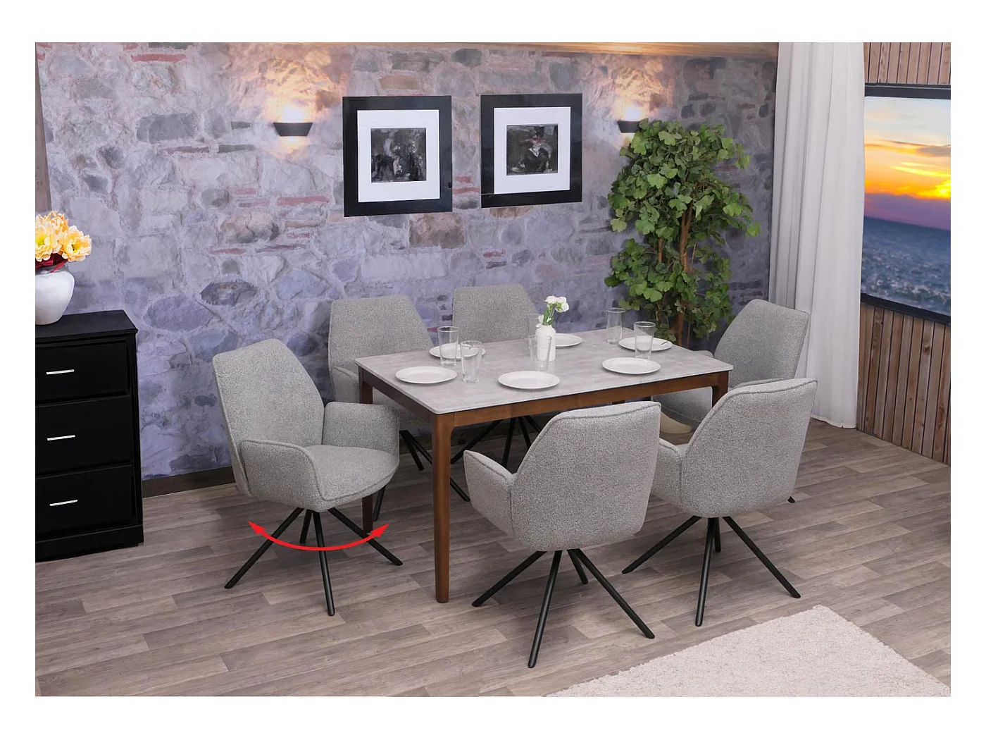 Eetkamerstoel MCW-G67 Bouclé (set van 6),  lichtgrijs