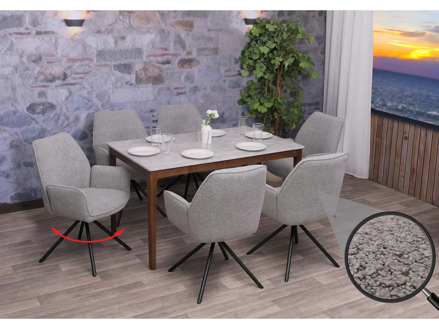 Chaise de salle à manger MCW-G67 Bouclé (lot de 6),  gris clair