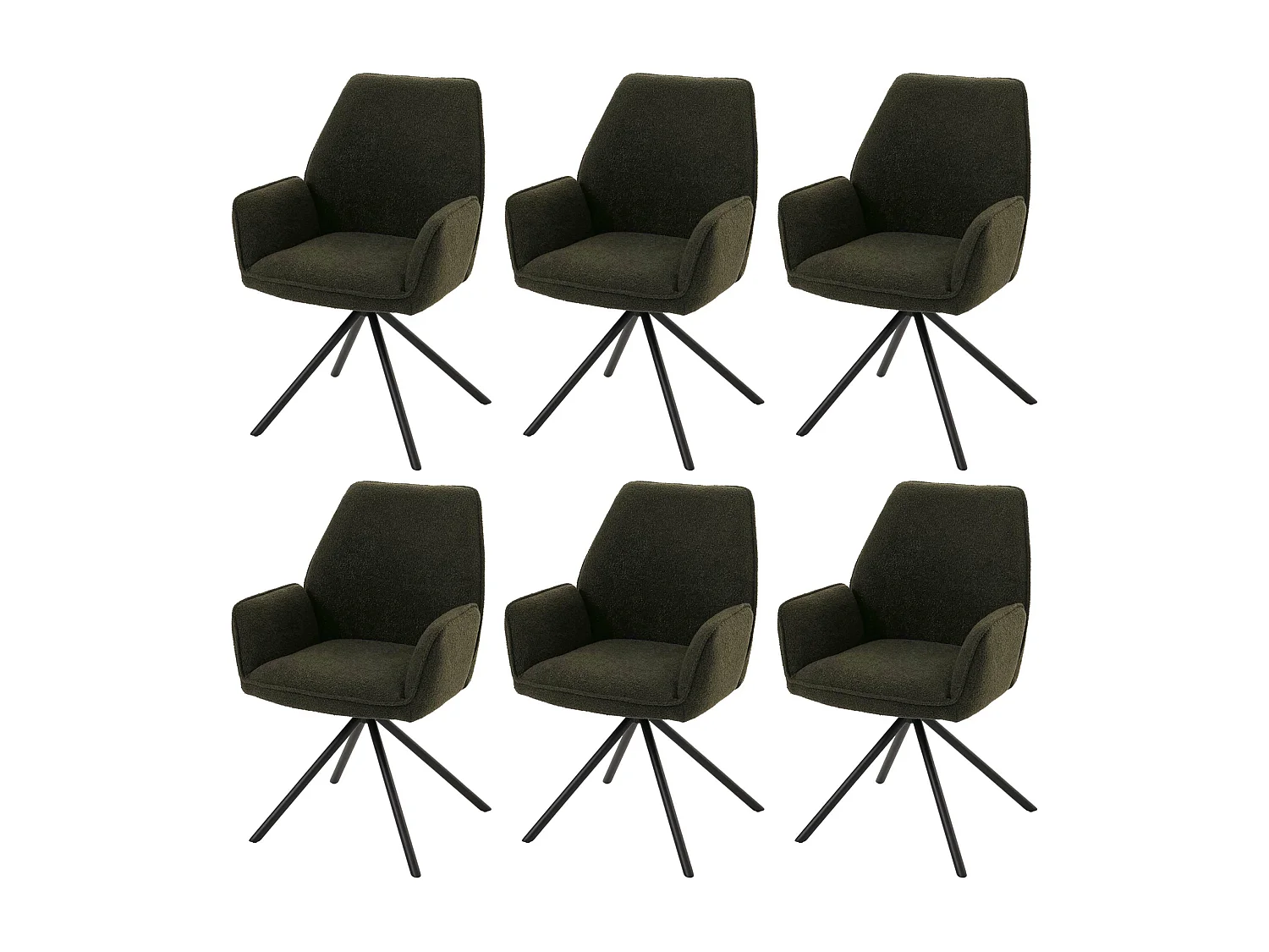 Silla de comedor MCW-G67 Bouclé (set de 6),  verde oliva