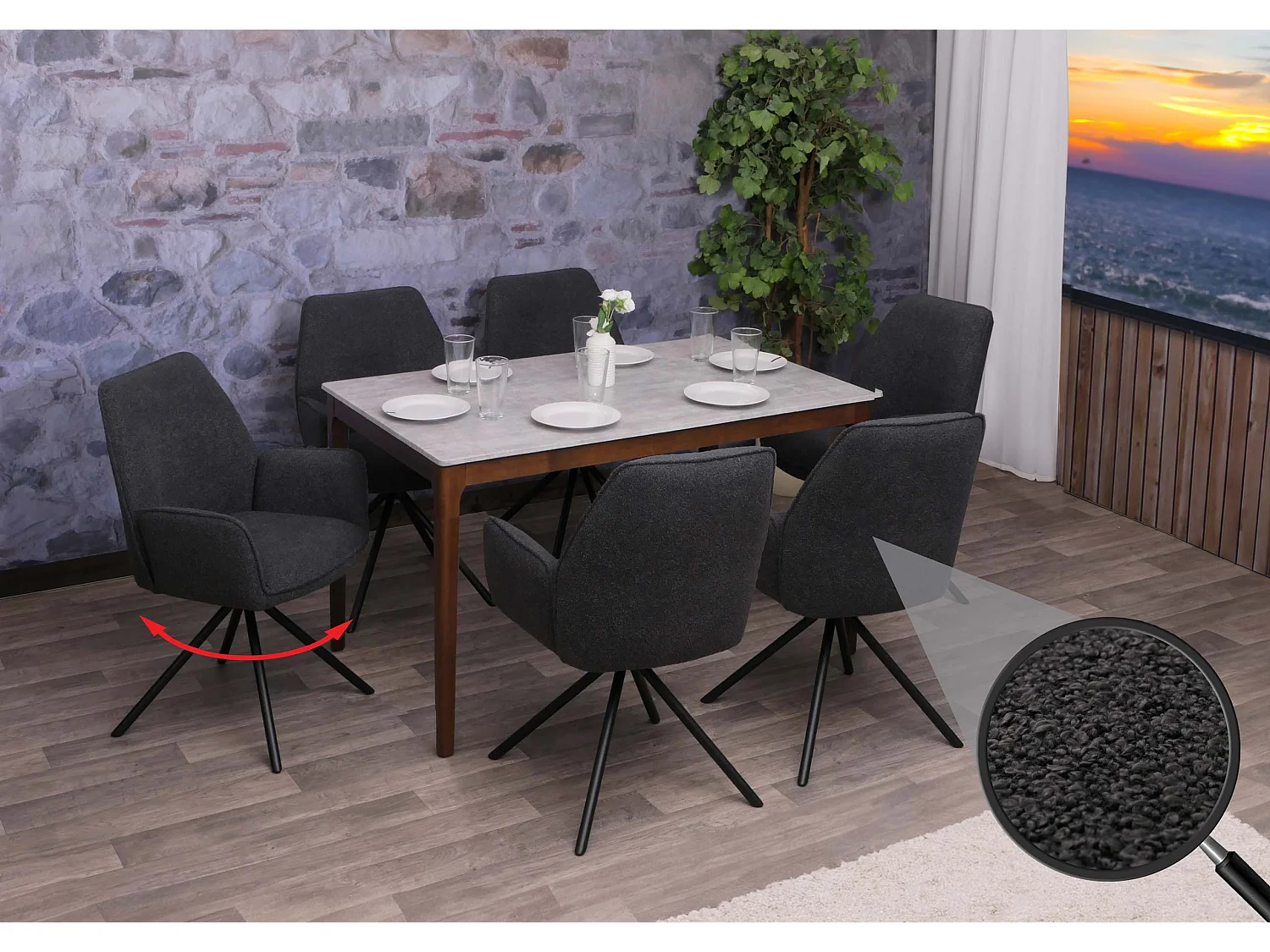 Chaise de salle à manger MCW-G67 Bouclé (lot de 6),  gris foncé