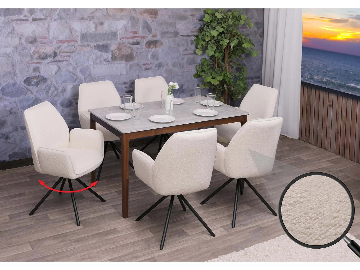 Eetkamerstoel MCW-G67 Bouclé (set van 6),  crème