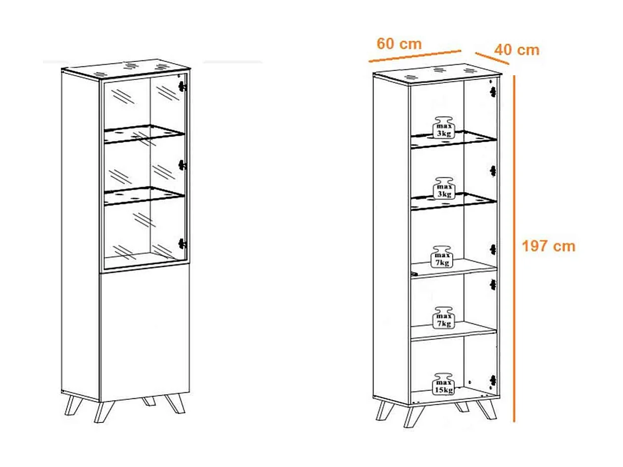 Vitrine LED "Thin" 197cm Noir & Naturel